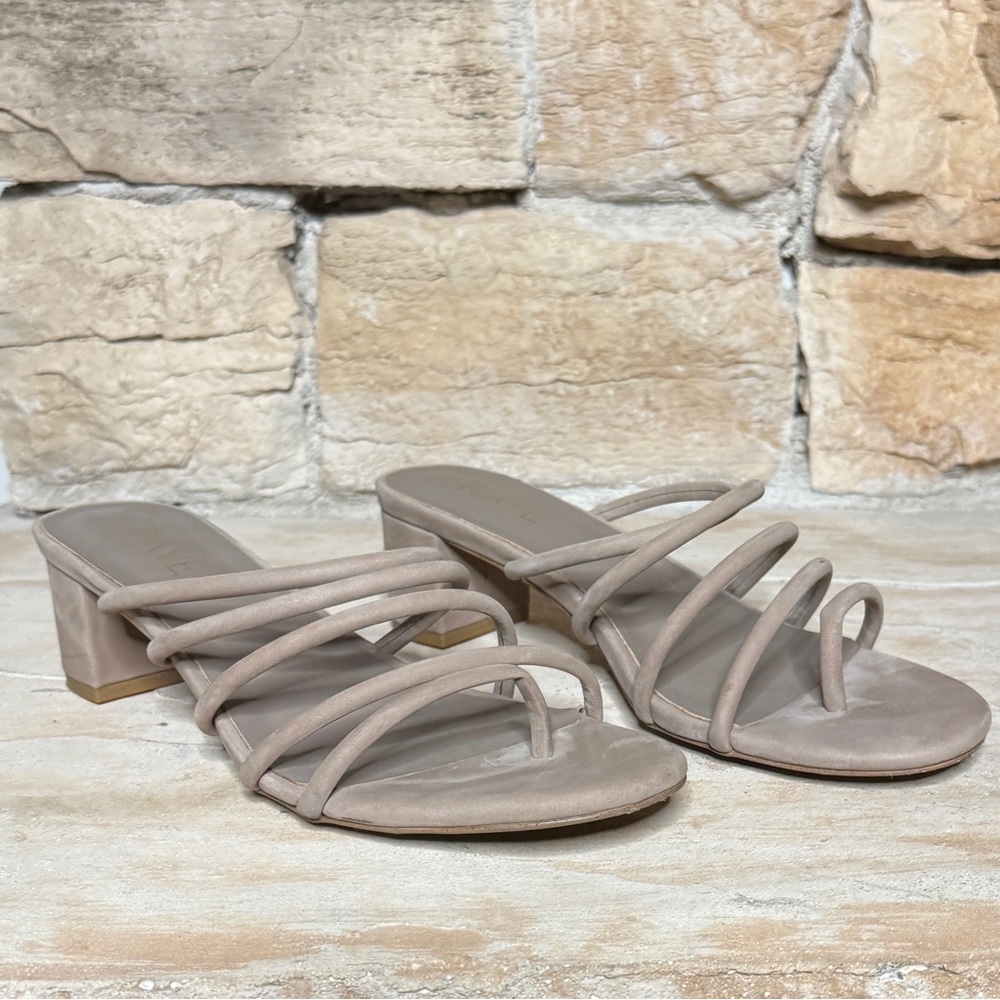 RAYE Nude Strappy Block‎ Heel Mules | Minimalist Slide
Sandals Size 7.5 2” Heel